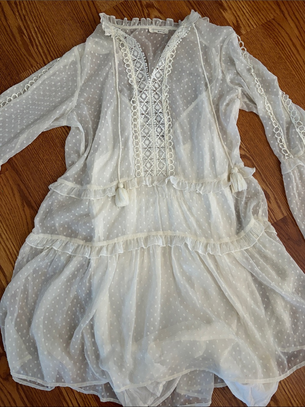 lovestitch Ivory Swiss-Dot Lace Tassel Dress
